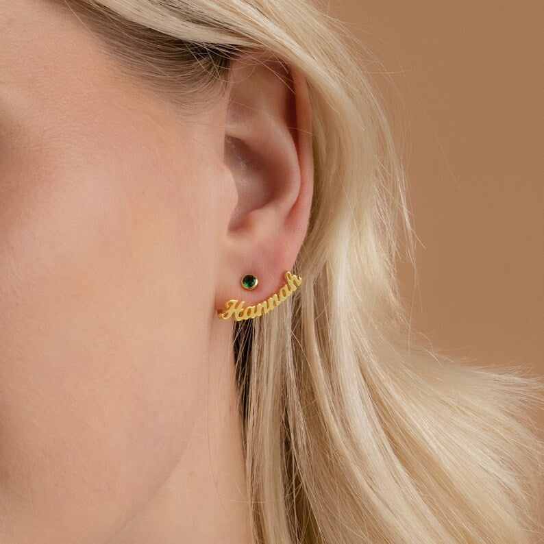 Customized Name Earring With Birthstone