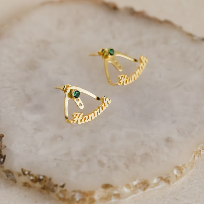 Customized Name Earring With Birthstone