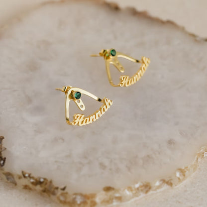 Customized Name Earring With Birthstone