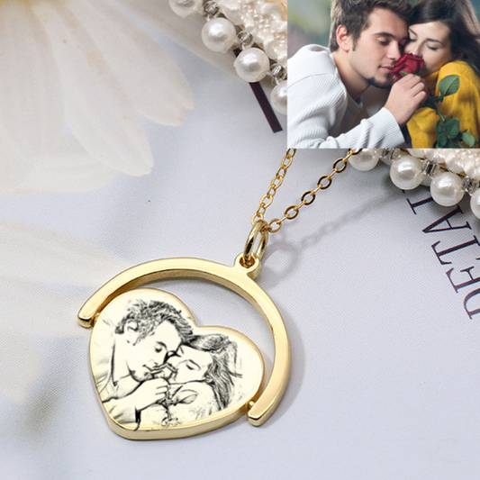 Customized Photo or Text Engraved Rotating Necklace