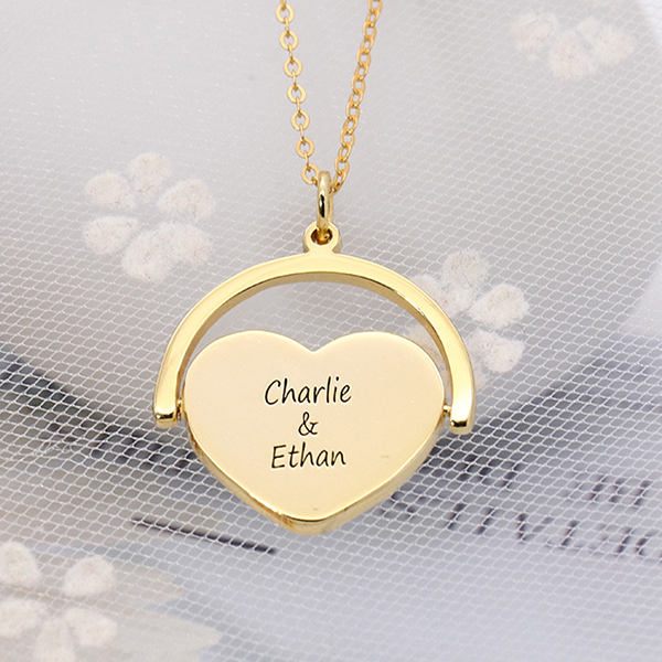 Customized Photo or Text Engraved Rotating Necklace