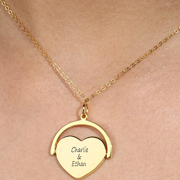 Customized Photo or Text Engraved Rotating Necklace