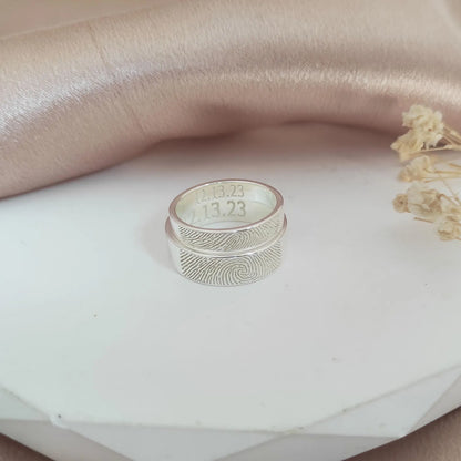 Fingerprint Ring With Inside and Outside Text | Set of 2 for Male and Female
