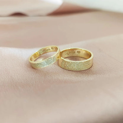 Fingerprint Ring With Inside and Outside Text | Set of 2 for Male and Female