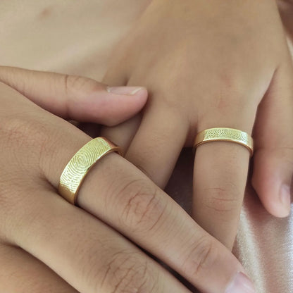 Fingerprint Ring With Inside and Outside Text | Set of 2 for Male and Female