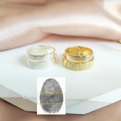 Fingerprint Ring With Inside and Outside Text | Set of 2 for Male and Female