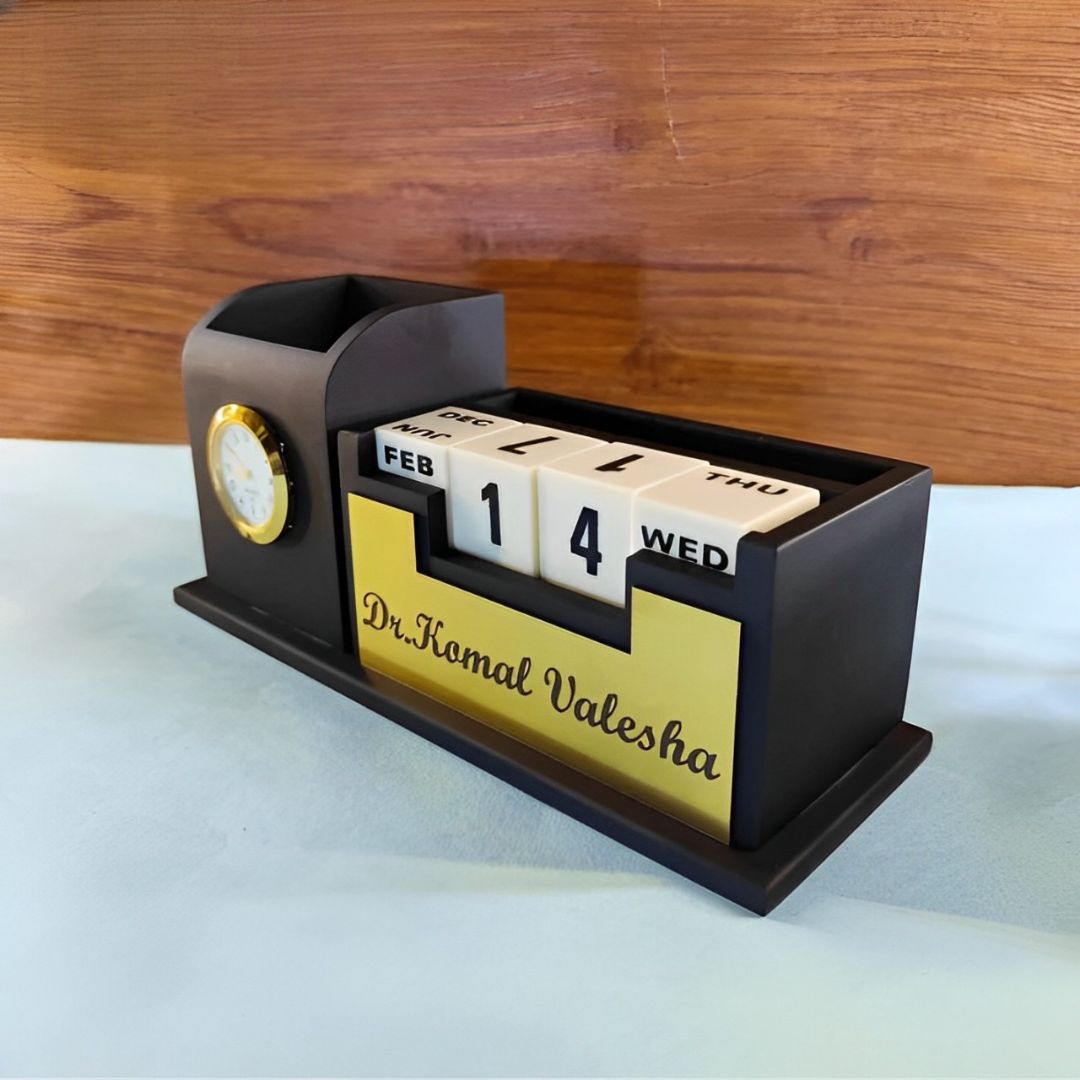 Customized Pen Stand with Clock and Calender