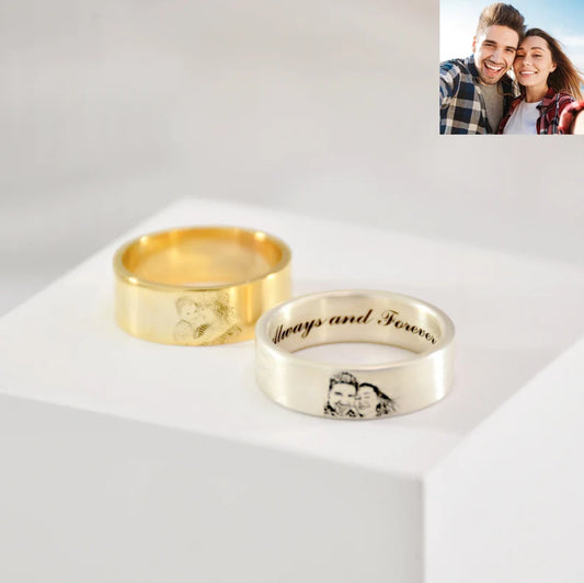 Customized Photo Engraved Ring With Inside Text