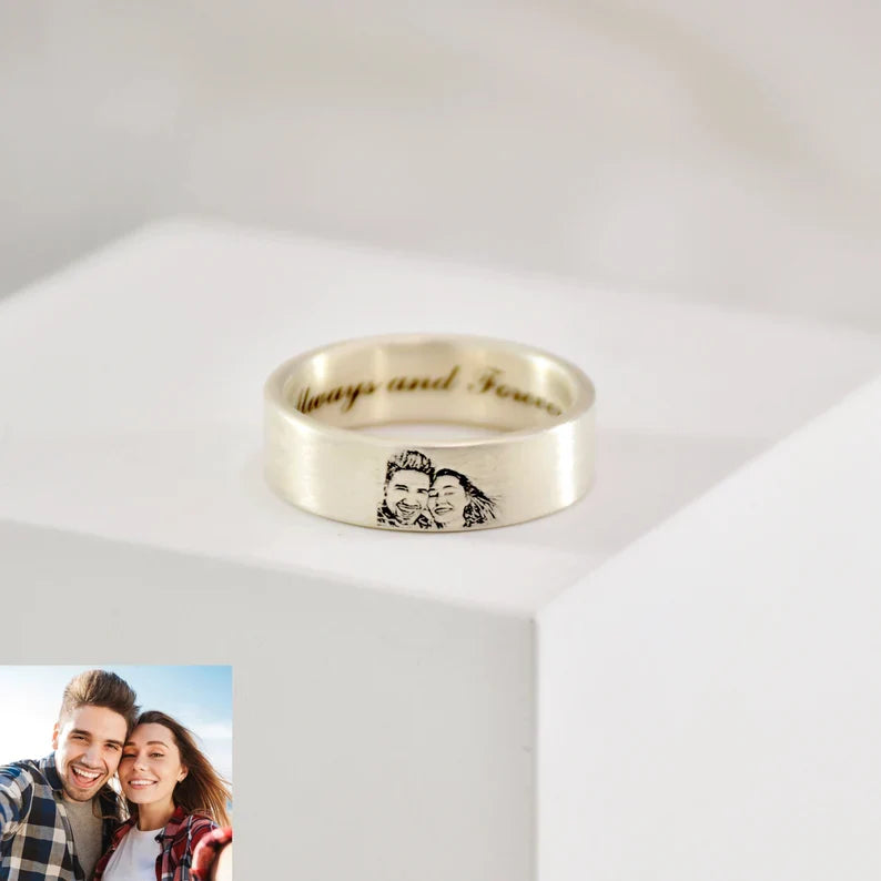 Customized Photo Engraved Ring With Inside Text