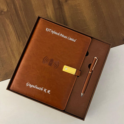 Customized Premium Diary Set With Wireless Charging and Pendrive
