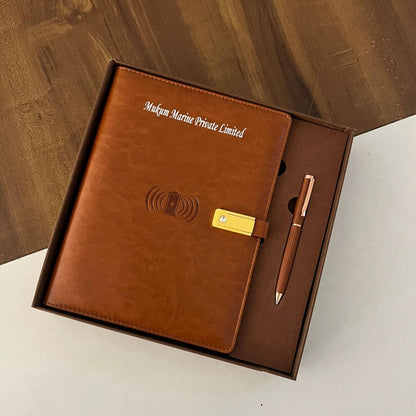 Customized Premium Diary Set With Wireless Charging and Pendrive