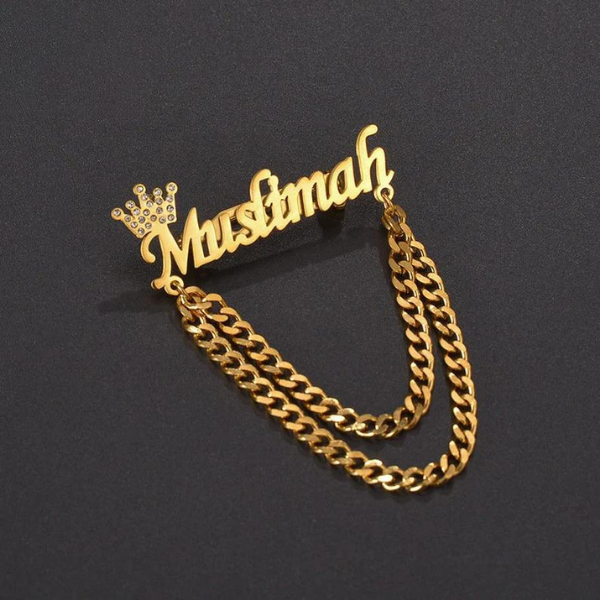 Cutomized Name Crown Chain Brooch