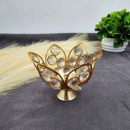 Decorative Brass Lotus Shaped Crystal Diya