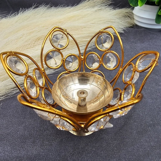 Decorative Brass Lotus Shaped Crystal Diya