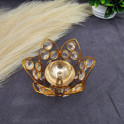 Decorative Brass Lotus Shaped Crystal Diya