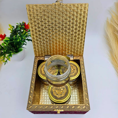 Decorative Dry Fruit Box With 4 Jars Filled With Dry Fruits