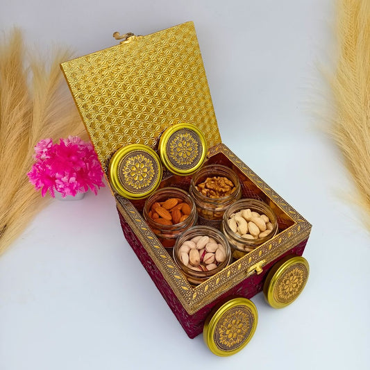 Decorative Dry Fruit Box With 4 Jars Filled With Dry Fruits