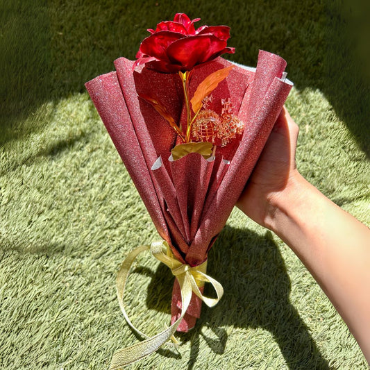 Earring Bouquet With Red Metal Flower