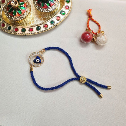 Evil Eye Heart Rakhi With Adjustable Nylon Slider Cord