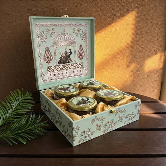 Exclusive MDF 4 Jar Dryfruits Box In Peacock Design