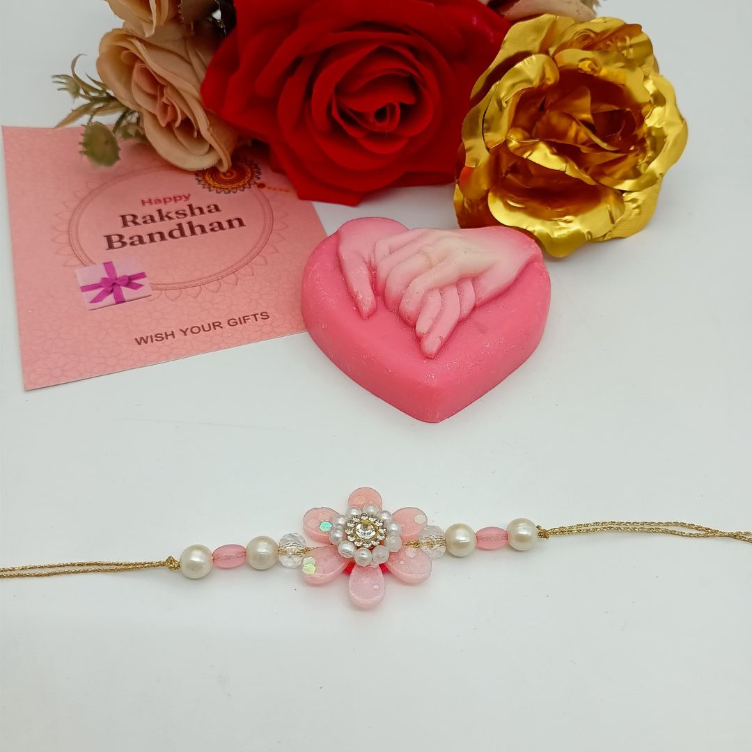 Floral & Pearl Rakhi with Puja Thali