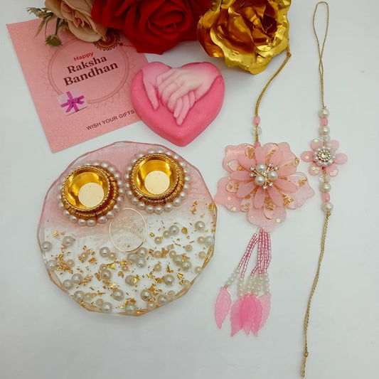 Floral & Pearl Rakhi with Puja Thali