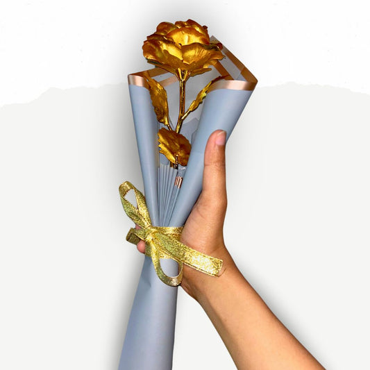 Golden Metal Flower Wrap In Blue Korean Sheet