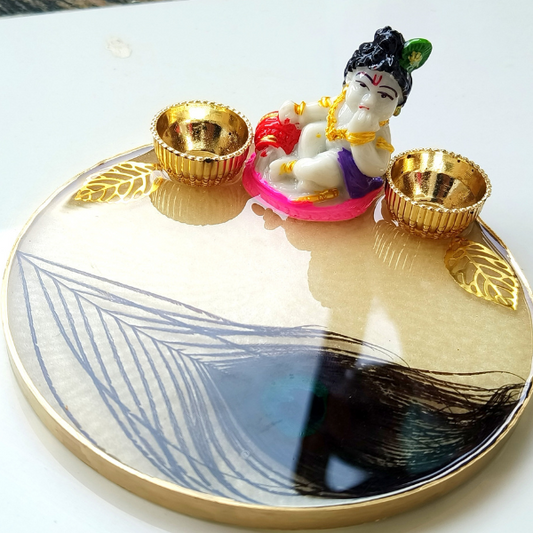 Goldish color Resin Pooja Thali With God's Idol