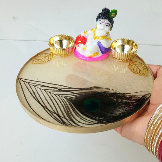 Goldish color Resin Pooja Thali With God's Idol