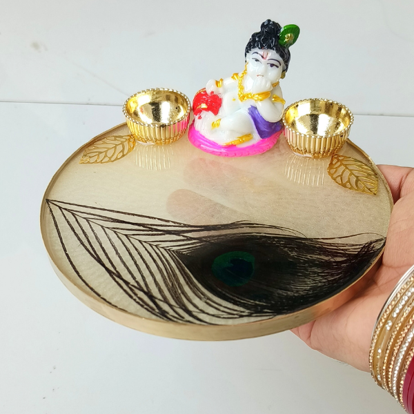 Goldish Color Resin Pooja Thali With God's Idol – Wish Your Gifts