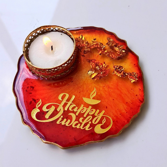 Happy Diwali Printed Resin Tealight Holder