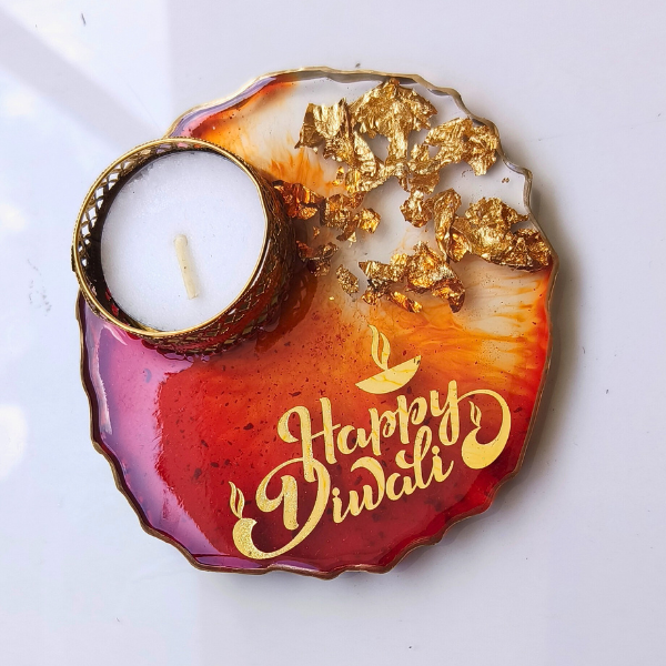 Happy Diwali Printed Resin Tealight Holder