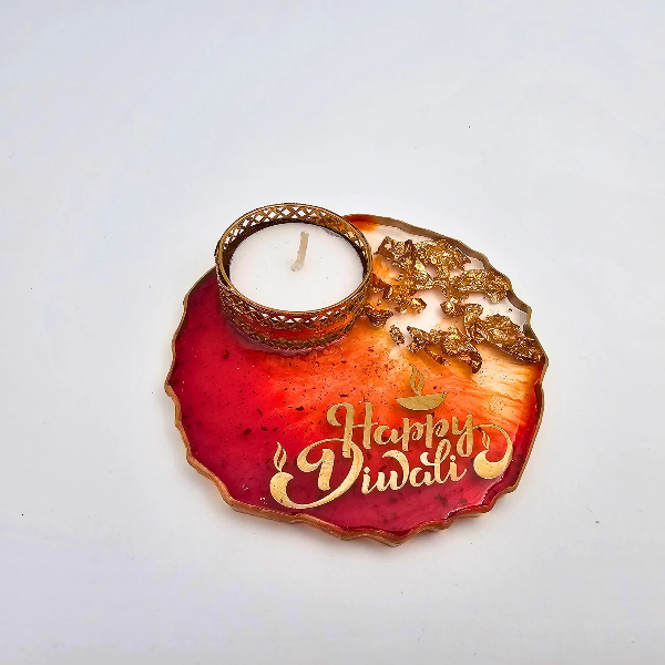 Happy Diwali Printed Resin Tealight Holder