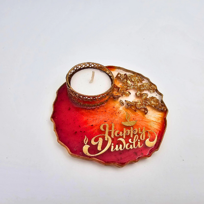 Happy Diwali Printed Resin Tealight Holder