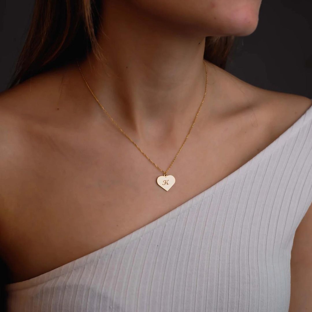 Heart Shape Cute Initial Necklace