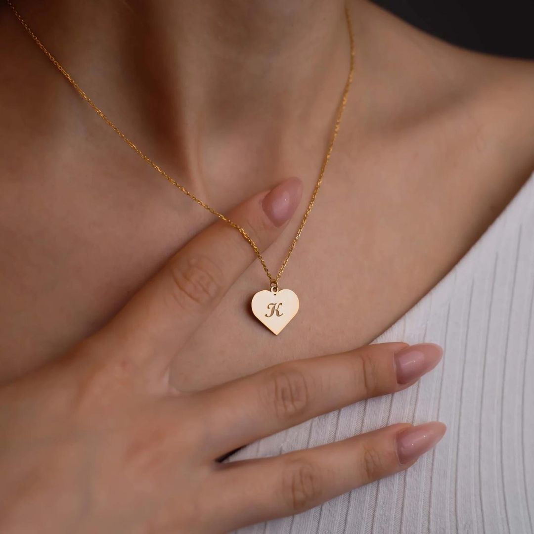Heart Shape Cute Initial Necklace