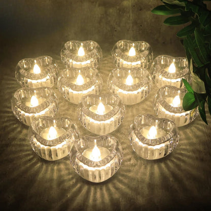 Heart Shaped LED Flameless Crystal Clear Candle | Set of 6
