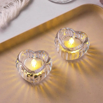 Heart Shaped LED Flameless Crystal Clear Candle | Set of 6