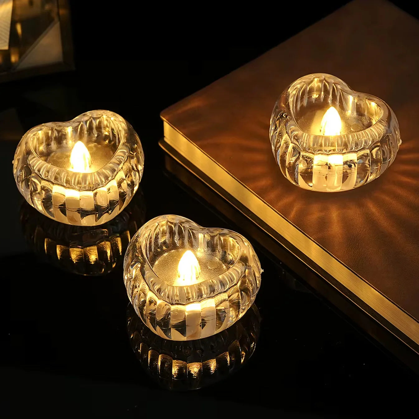 Heart Shaped LED Flameless Crystal Clear Candle | Set of 6