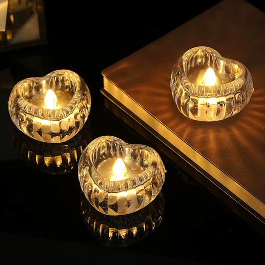 Heart Shaped LED Flameless Crystal Clear Candle | Set of 6