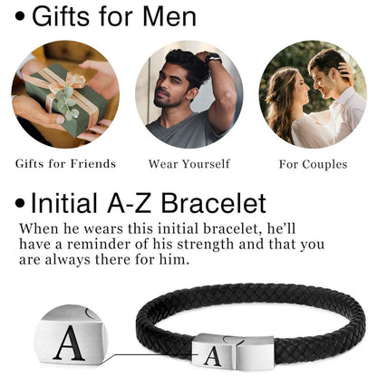 Initial Men's Leather Bracelet