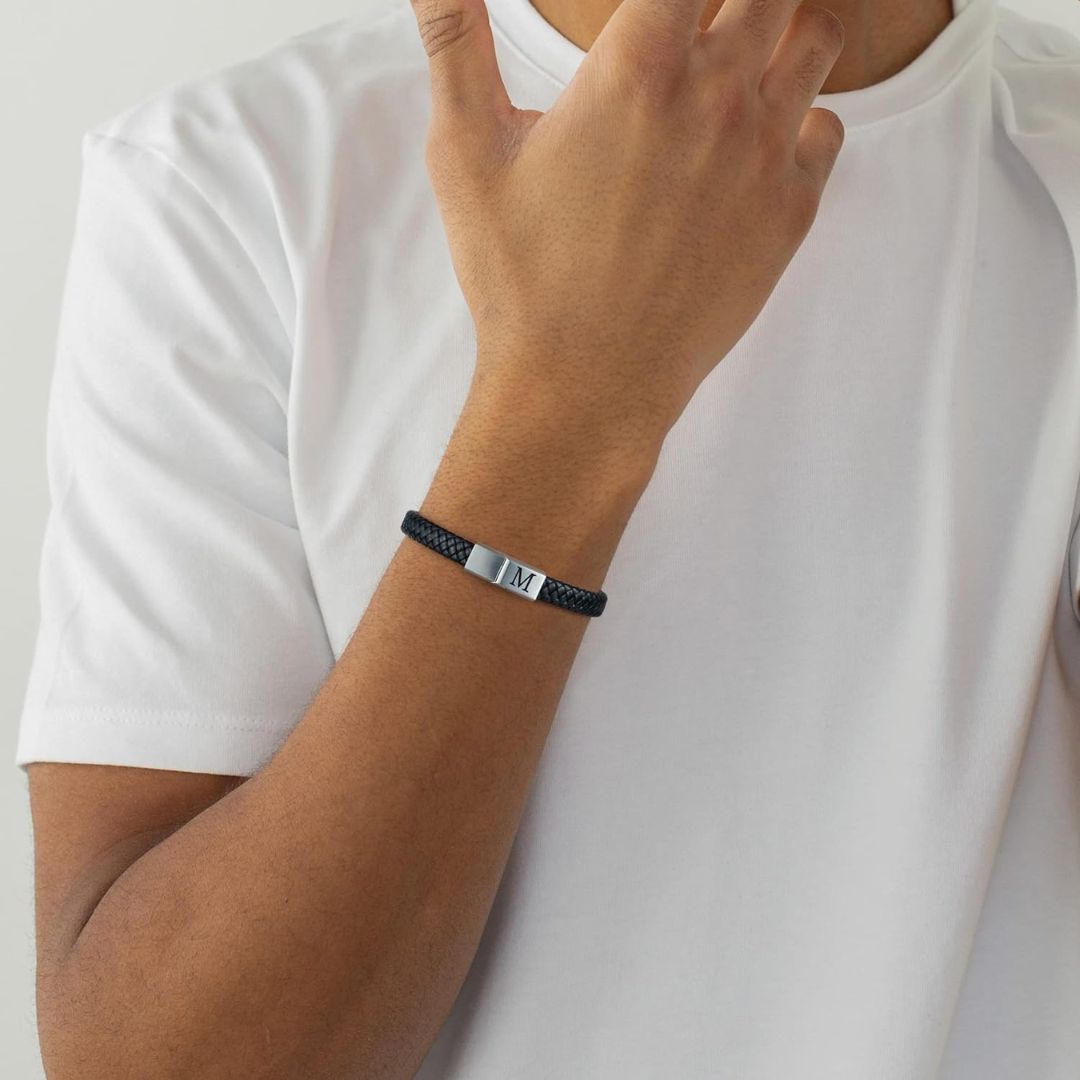 Initial Men's Leather Bracelet