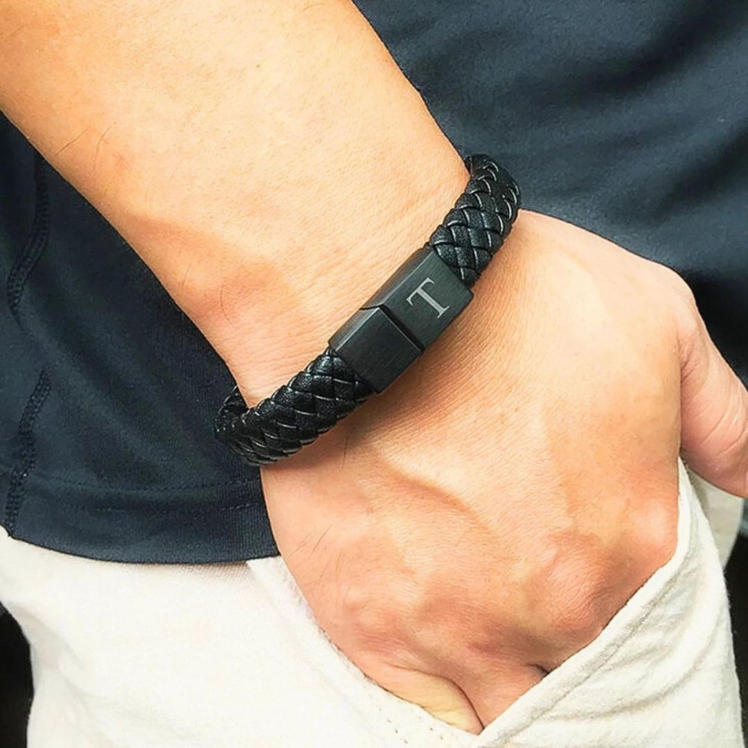 Initial Men's Leather Bracelet