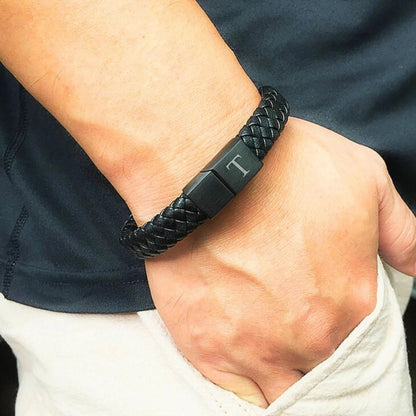 Initial Men's Leather Bracelet