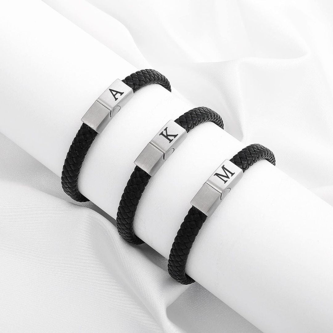 Initial Men's Leather Bracelet