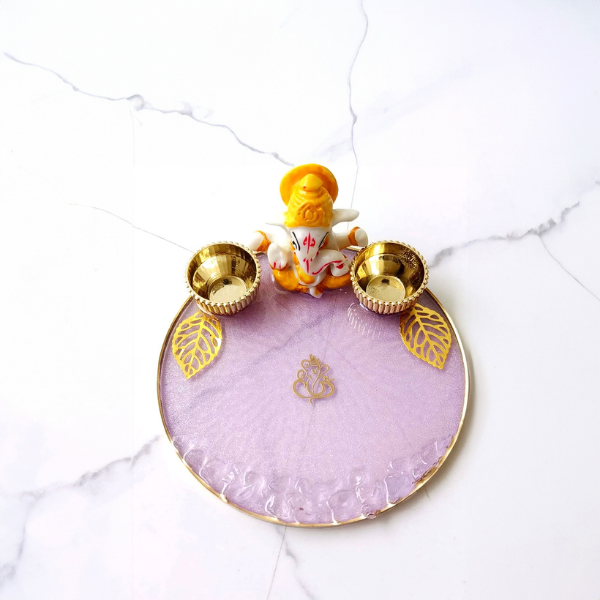 Lavender Color Resin Pooja Thali With God's Idol