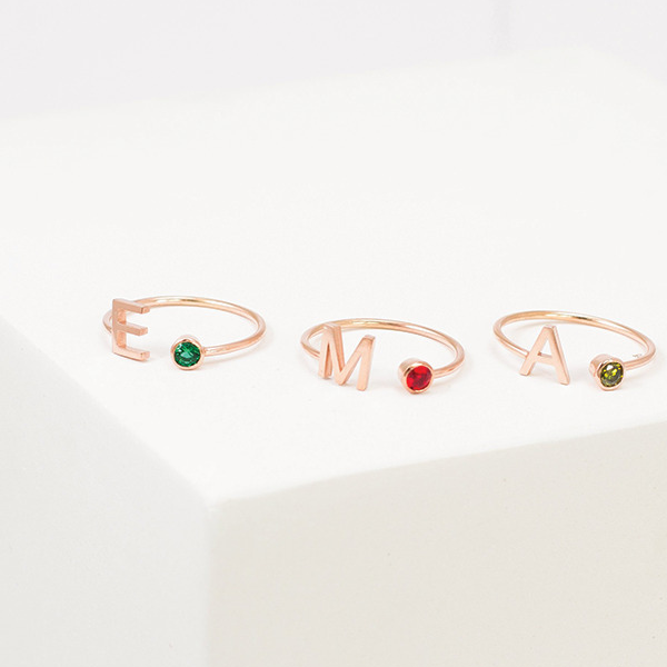 Letter Initial Birthstone Ring