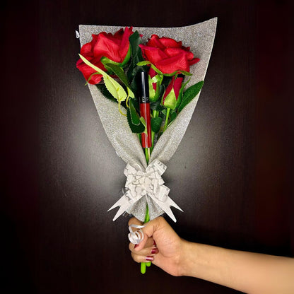Lipstick Flower Bouquet Wrap In Silver Glitter Sheet