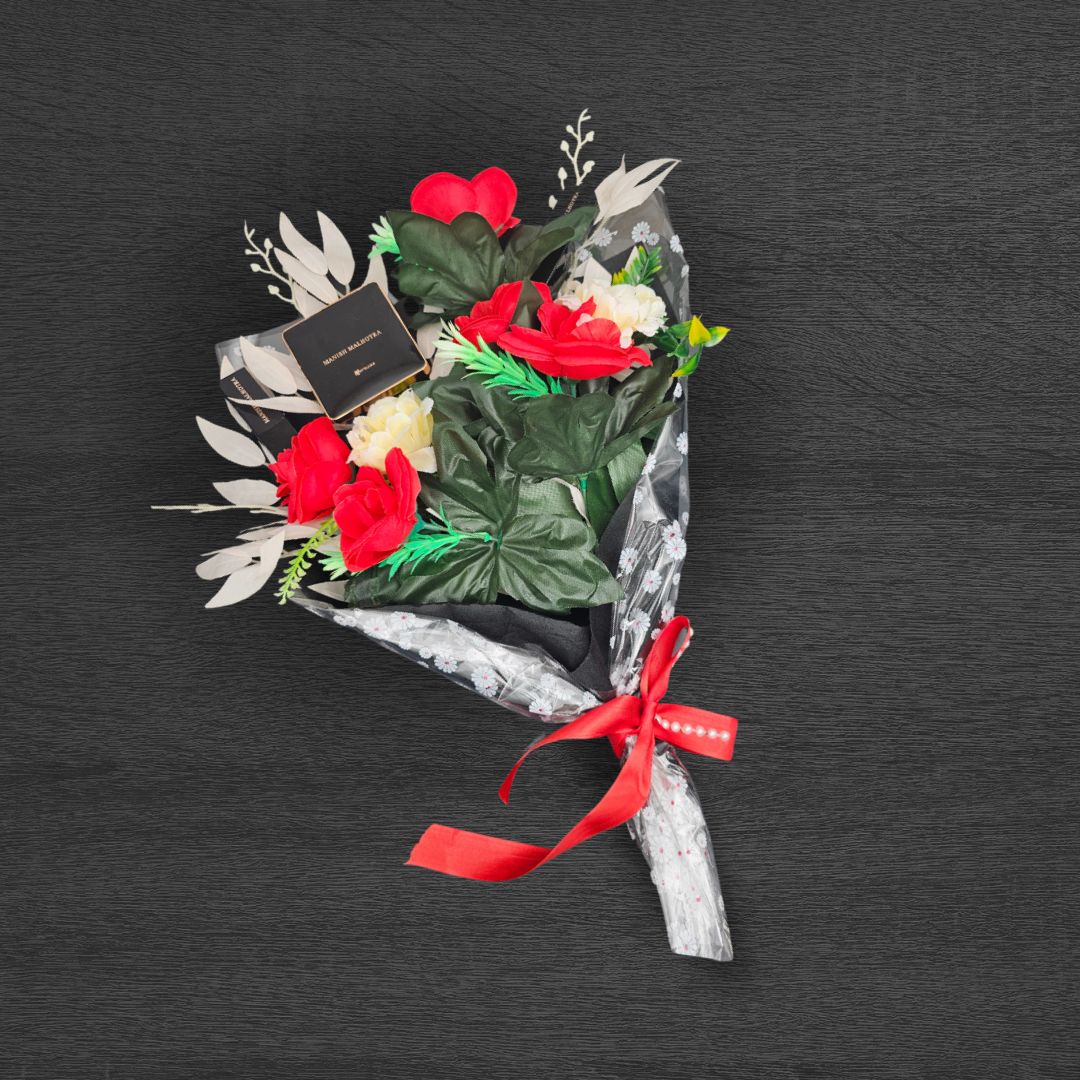 Artificial Flower Bouquet - Exclusive Manish Malhotra Eyeshadow & Lipstick
