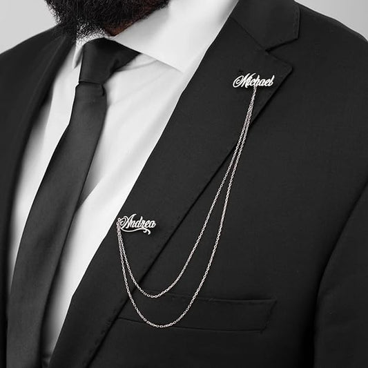 Name Chain Men Brooch, Wedding Brooch